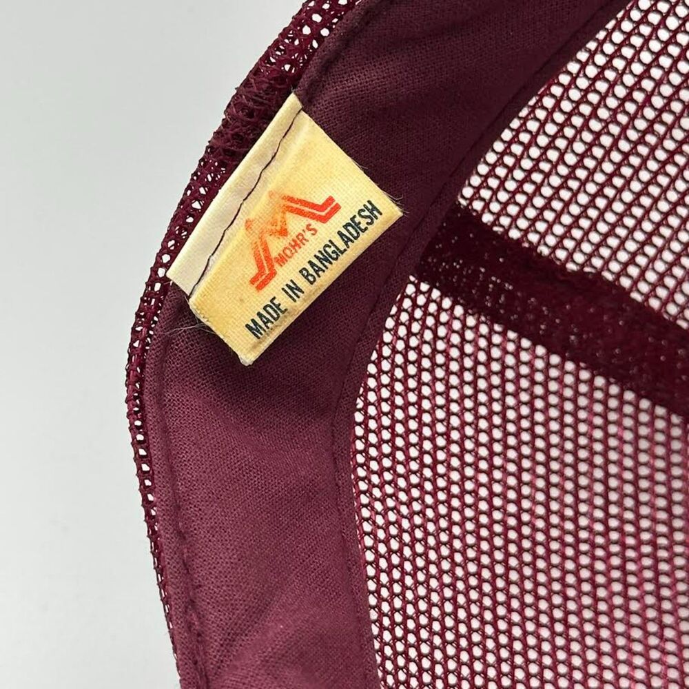 Vintage Bowling Trucker Hat & Pin Strike Funny Graphic SnapBack Flat Bill Maroon - Picture 8 of 9